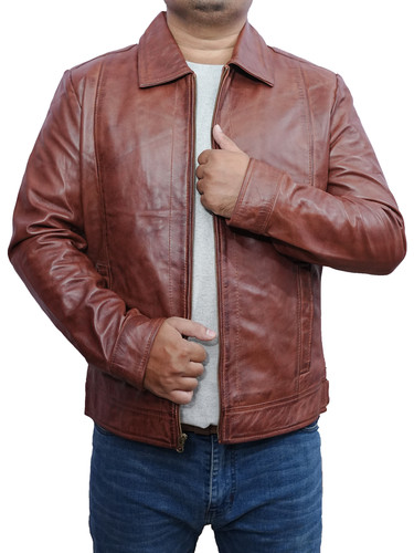 Mens Customized Costume Halloween christmas moto biker bomber trucker real lambskin brown Leather ja.jpg