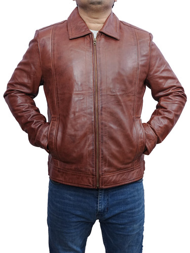 Mens Customized Costume Halloween christmas moto biker bomber trucker real lambskin brown Leather ja.jpg
