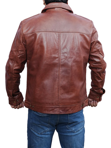Mens Customized Costume Halloween christmas moto biker bomber trucker real lambskin brown Leather ja.jpg