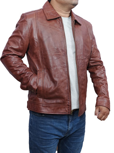 Mens Customized Costume Halloween christmas moto biker bomber trucker real lambskin brown Leather ja.jpg