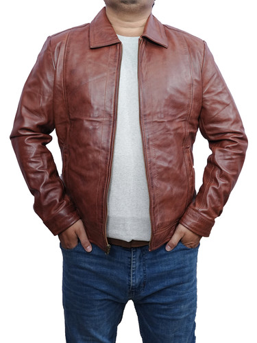 Mens Customized Costume Halloween christmas moto biker bomber trucker real lambskin brown Leather ja.jpg