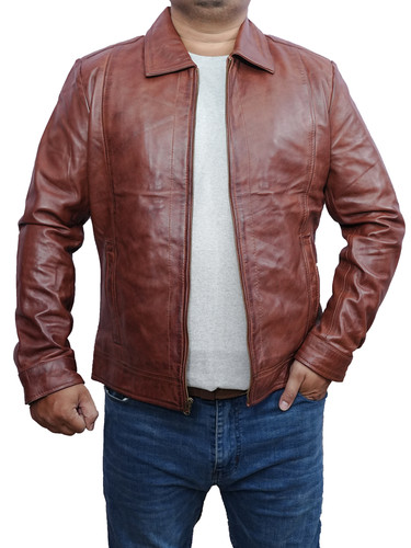 Mens Customized Costume Halloween christmas moto biker bomber trucker real lambskin brown Leather ja.jpg