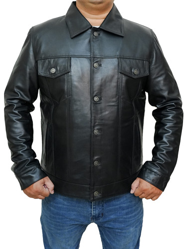Men Customized Halloween Costumes Moto Biker Bomber Trucker Racer Black Real Lambskin Leather Jacket.jpg
