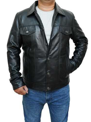 Men Customized Halloween Costumes Moto Biker Bomber Trucker Racer Black Real Lambskin Leather Jacket.jpg