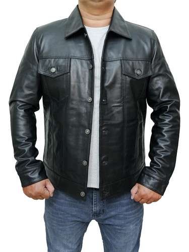 Men Customized Halloween Costumes Moto Biker Bomber Trucker Racer Black Real Lambskin Leather Jacket.jpg