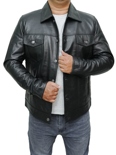 Men Customized Halloween Costumes Moto Biker Bomber Trucker Racer Black Real Lambskin Leather Jacket.jpg