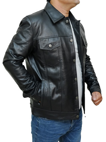 Men Customized Halloween Costumes Moto Biker Bomber Trucker Racer Black Real Lambskin Leather Jacket.jpg