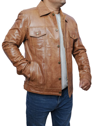 Mens Customized Costumes Halloween Christmas Moto Biker Trucker Racer Bomber Real Lambskin Cognac Le.jpg