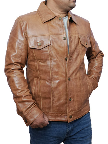 Mens Customized Costumes Halloween Christmas Moto Biker Trucker Racer Bomber Real Lambskin Cognac Le.jpg