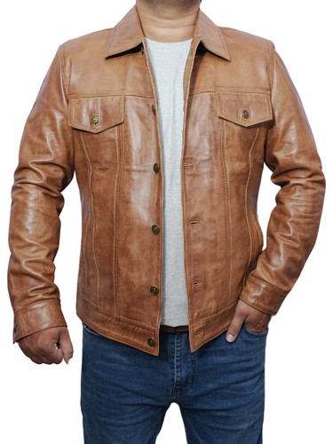 Mens Customized Costumes Halloween Christmas Moto Biker Trucker Racer Bomber Real Lambskin Cognac Le.jpg