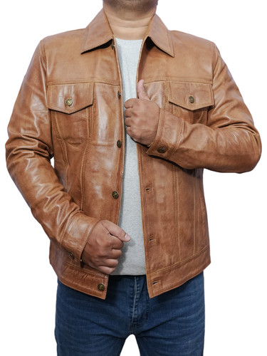 Mens Customized Costumes Halloween Christmas Moto Biker Trucker Racer Bomber Real Lambskin Cognac Le.jpg