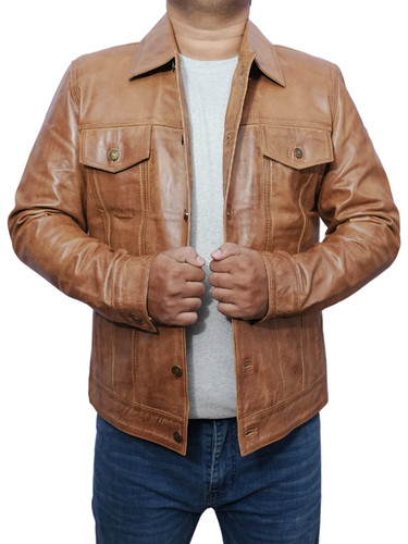 Mens Customized Costumes Halloween Christmas Moto Biker Trucker Racer Bomber Real Lambskin Cognac Le.jpg