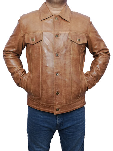 Mens Customized Costumes Halloween Christmas Moto Biker Trucker Racer Bomber Real Lambskin Cognac Le.jpg
