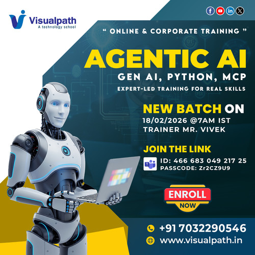 🤖 Agentic AI – New Batch + Online & Corporate Training
Upgrade your skills with Generative AI, Python & MCP through expert-led online training, tailored to meet real-time industry requirements.
🔗 Join Demo: https://bit.ly/4kLJh1D
💻 Meeting ID: 466 683 049 217 25 | 🔑 Passcode: Zr2CZ9U9
📅 Starts 18-02-2026 ⏰ 7:00 AM IST
👨‍🏫 Trainer: Mr. Vivek
🔥 Seats Filling Fast – Enroll Now!
📞 +91 7032290546
📲 WhatsApp: https://wa.me/c/917032290546
🌐 Website: https://www.visualpath.in/agentic-ai-online-training.html
👉Blog: https://visualpathblogs.com/category/agentic-ai/