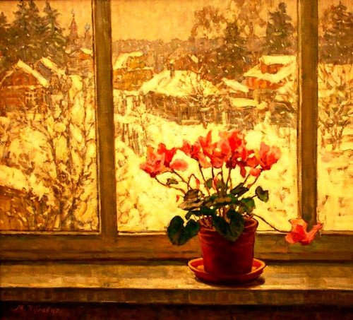 Цикламен на зимнем окне. 2000...jpg