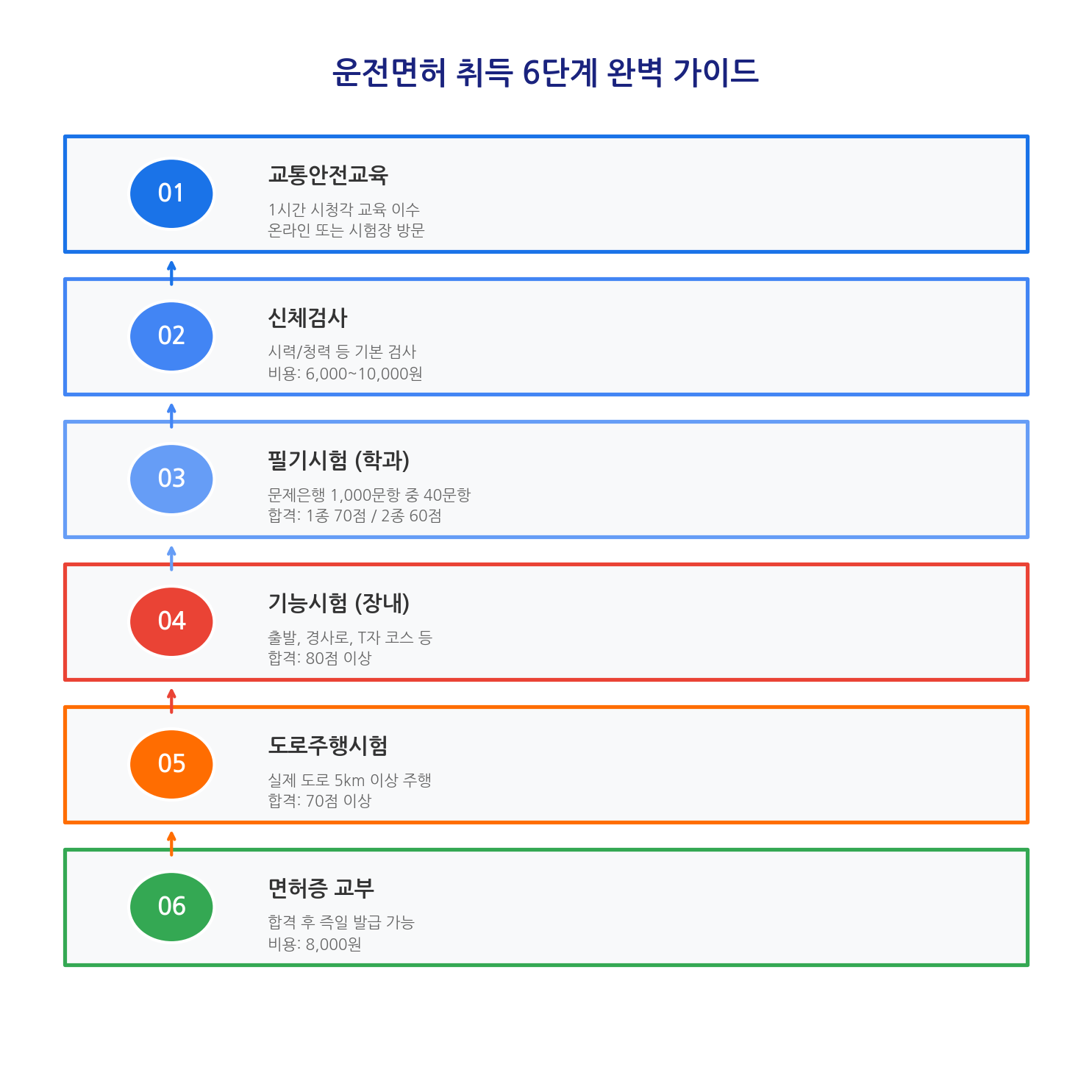 운전면허 취득 6단계 프로세스 인포그래픽