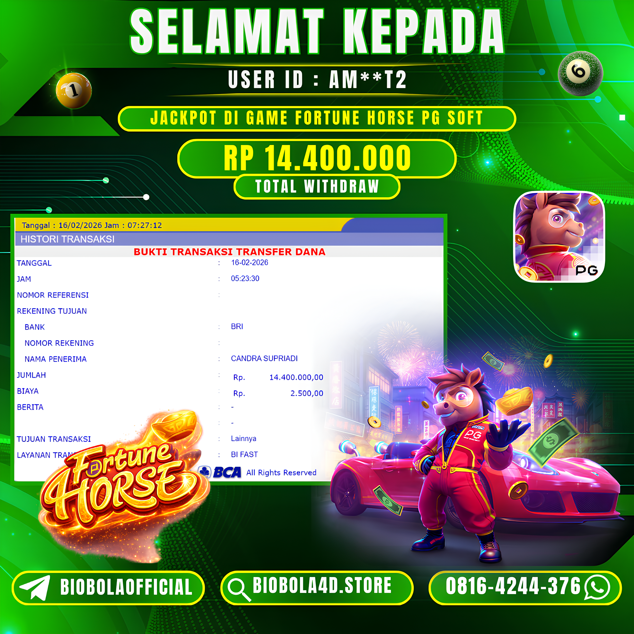 JP FORTUNE HOURSE PG SOFT  14 JT DI BAYAR LUNAS !!