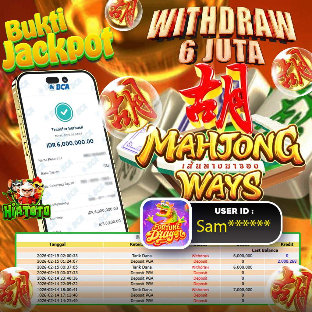 HIATOTO JACKPOT!!! Jackpot MAHJONG WAYS ebesar Rp,6.000.000 Juta Di Bayar Lunas!