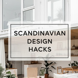 Vertical Pintereststyle image of container home with Scandinavian design Centered overlay text reads