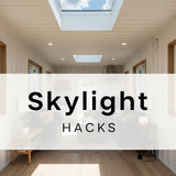 Vertical Pintereststyle image of container home with skylight ceiling Centered overlay text reads Sk