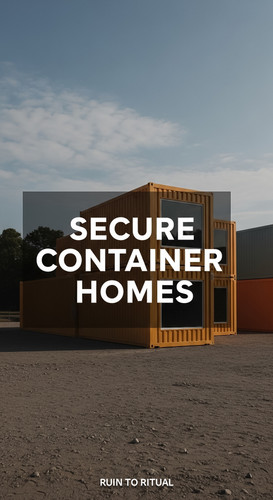Vertical Pintereststyle image of container home with security cameras Centered overlay text reads Se.jpg