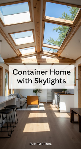 Vertical Pintereststyle image of container home with skylights and natural lighting Centered overlay.jpg