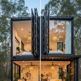 Vertical Pintereststyle image of container home with foldout walls Centered overlay text reads FoldO