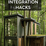Vertical Pintereststyle image of container home with forest integration Centered overlay text reads 