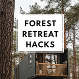 Vertical Pintereststyle image of container home with forest canopy integration Centered overlay text