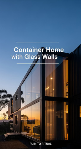 Vertical Pintereststyle image of container home with full glass wall and curtain interior Centered o.jpg