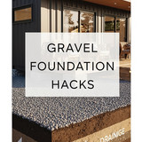 Vertical Pintereststyle image of container home with gravel drainage foundation Centered overlay tex