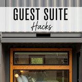 Vertical Pintereststyle image of container home with guest suite Centered overlay text reads Guest S