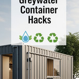 Vertical Pintereststyle image of container home with greywater recycling system Centered overlay tex