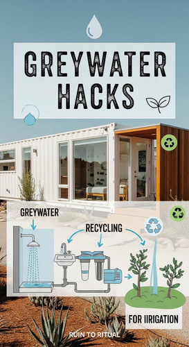 Vertical Pintereststyle image of container home with greywater recycling Centered overlay text reads.jpg