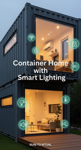 Vertical Pintereststyle image of container home with smart lighting and automation icons Centered ov.jpg