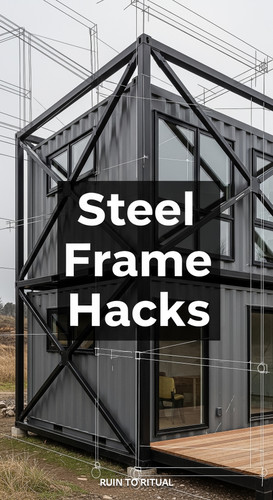 Vertical Pintereststyle image of container home with steel frame reinforcement Centered overlay text.jpg