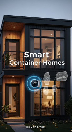 Vertical Pintereststyle image of container home with smart thermostat Centered overlay text reads Sm.jpg