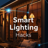Vertical Pintereststyle image of container home with smart lighting system Centered overlay text rea
