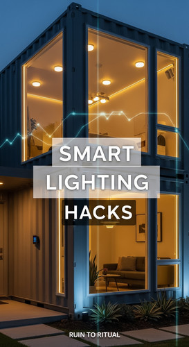 Vertical Pintereststyle image of container home with smart lighting automation Centered overlay text.jpg