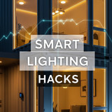 Vertical Pintereststyle image of container home with smart lighting automation Centered overlay text