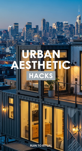 Vertical Pintereststyle image of container home with urban aesthetic Centered overlay text reads Urb.jpg