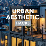 Vertical Pintereststyle image of container home with urban aesthetic Centered overlay text reads Urb