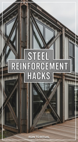 Vertical Pintereststyle image of container home with steel reinforcement Centered overlay text reads.jpg