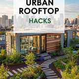 Vertical Pintereststyle image of container home with urban rooftop garden Centered overlay text read
