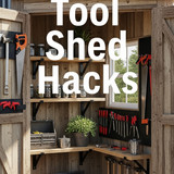 Vertical Pintereststyle image of container home with tool shed extension Centered overlay text reads