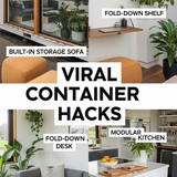 Vertical Pintereststyle image of container home with viral design tips Centered overlay text reads V