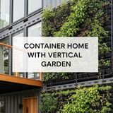 Vertical Pintereststyle image of container home with vertical garden on exterior wall Centered overl