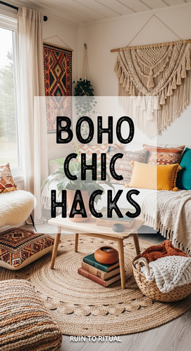 Vertical Pintereststyle image of container home with boho chic decor Centered overlay text reads Boh.jpg