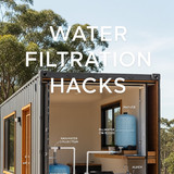 Vertical Pintereststyle image of container home with water filtration system Centered overlay text r