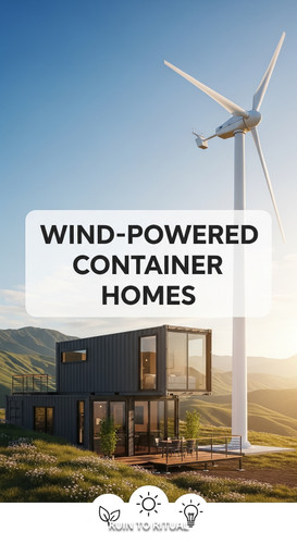 Vertical Pintereststyle image of container home with wind turbine nearby Centered overlay text reads.jpg